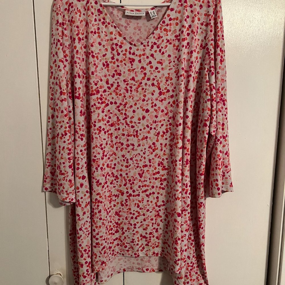 Susan Graver Polka Dot Pink and White Top, 2X EUC!